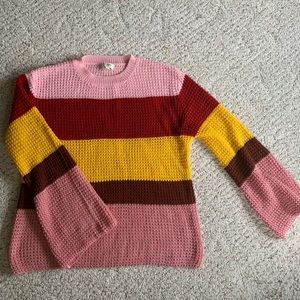 Stripes balloon sleeve sweater